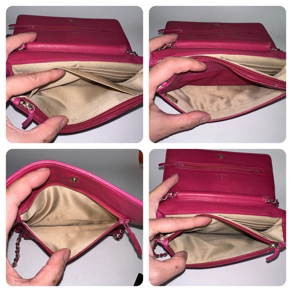 ๐ฏ CHANEL CC Camilia Fuschia Lambskin Leather Wallet on Chain w/ auth card - Picture 10 of 15